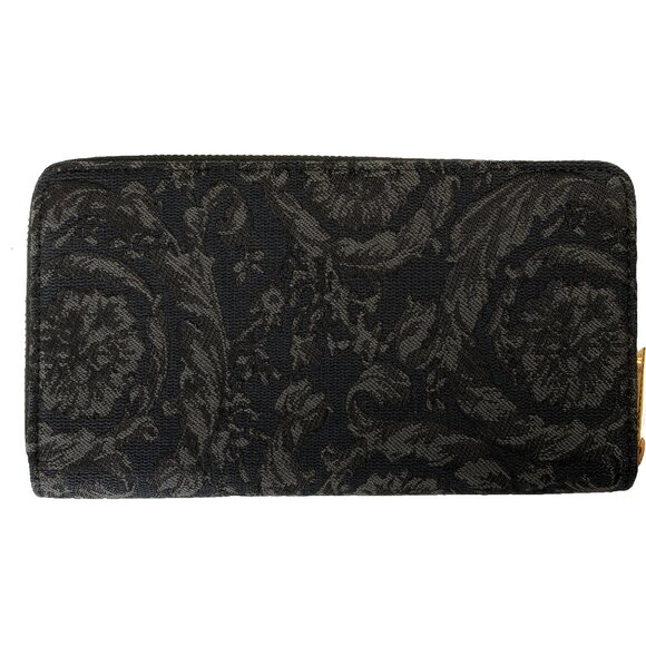 Versace Women's Black Logo Embroidery Jacquard Zip Around Wallet - Picture 2 of 5